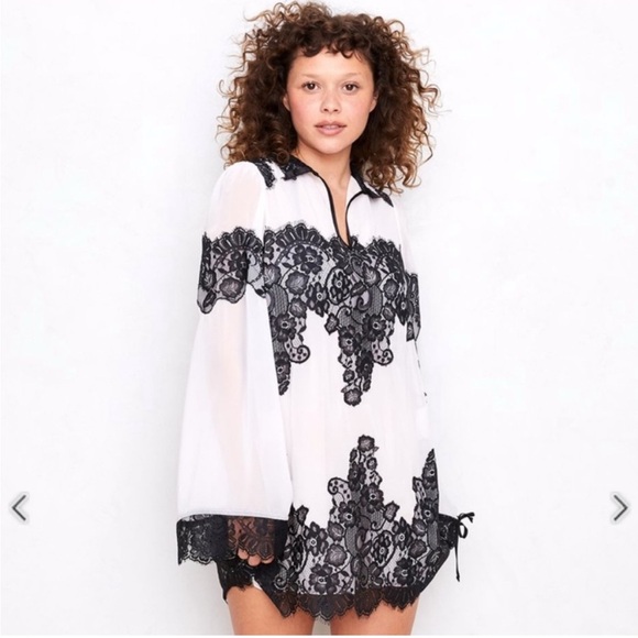 Free People We Are Hah Queen 4 A Day Dress White Black Lace  XS - Picture 6 of 8